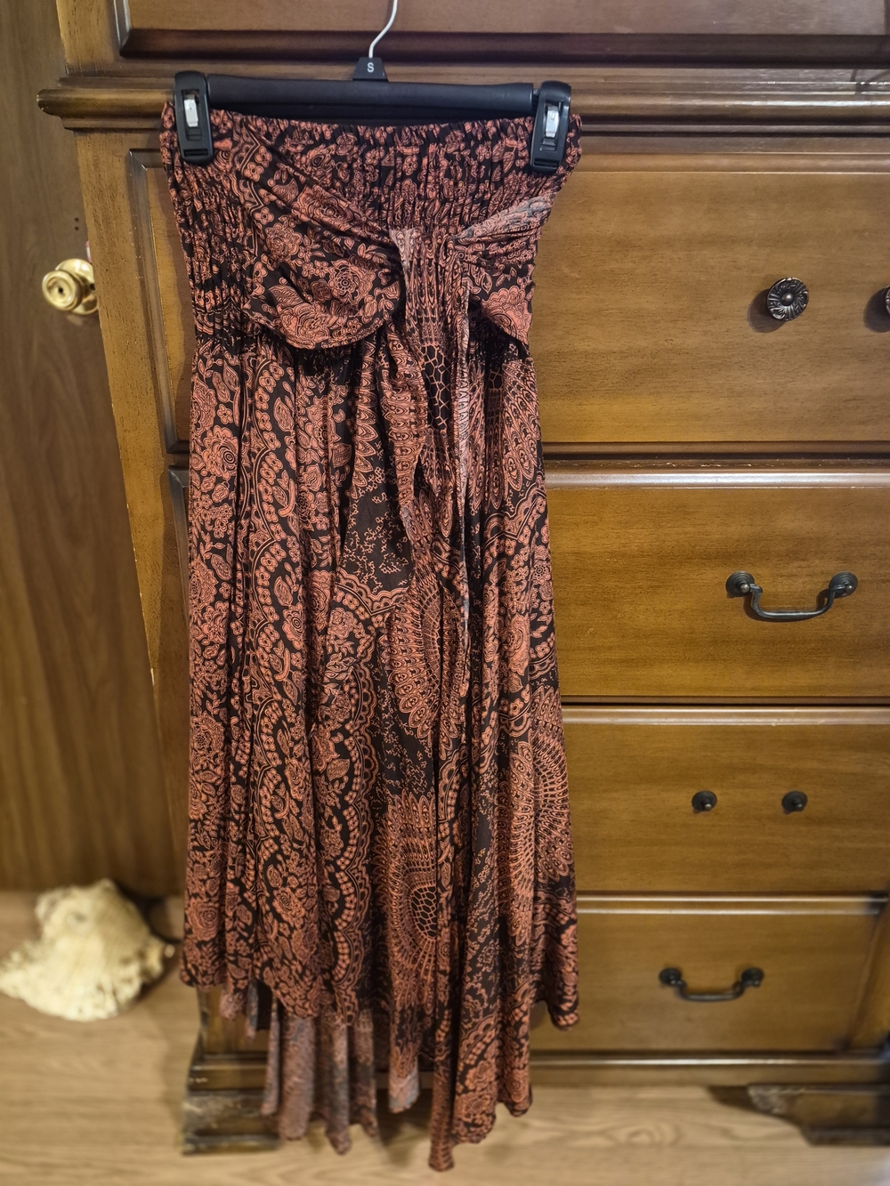 Maxi Skirt with Rust Paisley Print - Women's Flowing Skirt